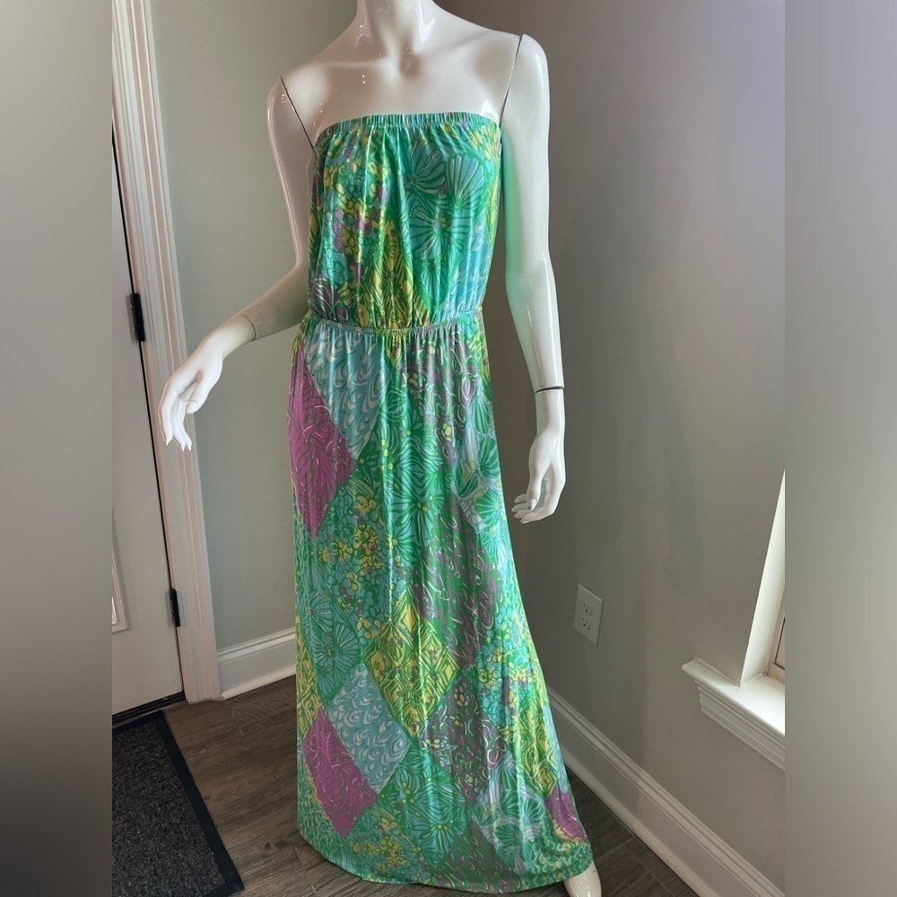 Lilly Pulitzer Tropical Green and Pink Maxi Dress